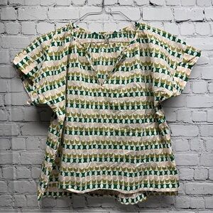 Mirth Green and Cream Patterned Top size xl